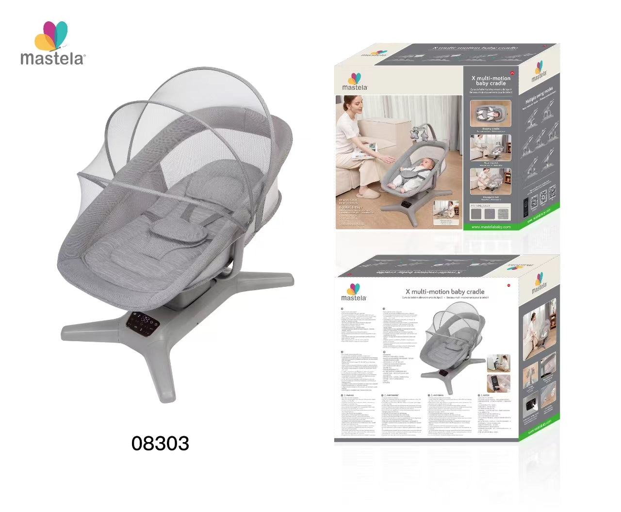 Mastela Swing X multi-motion baby cradle Lite Grey Birth to 36M