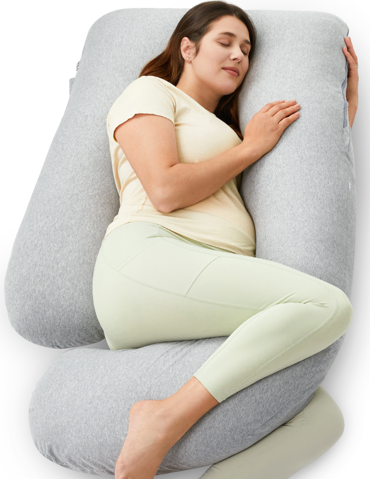 Momcozy Maternity Accessory G Shaped Cooling Fabric Pregnancy Pillow White