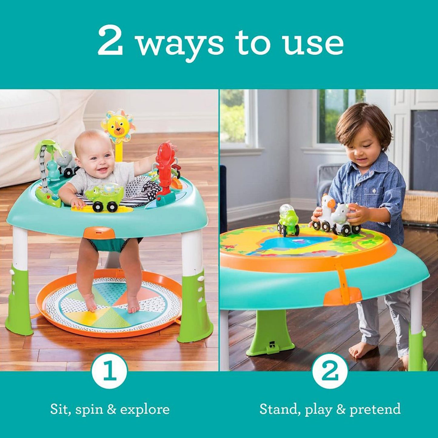 Infantino 2-in-1 Sit Spin and Stand Entertainer and Activity Table - Multicolor - 4 months to 5 Years