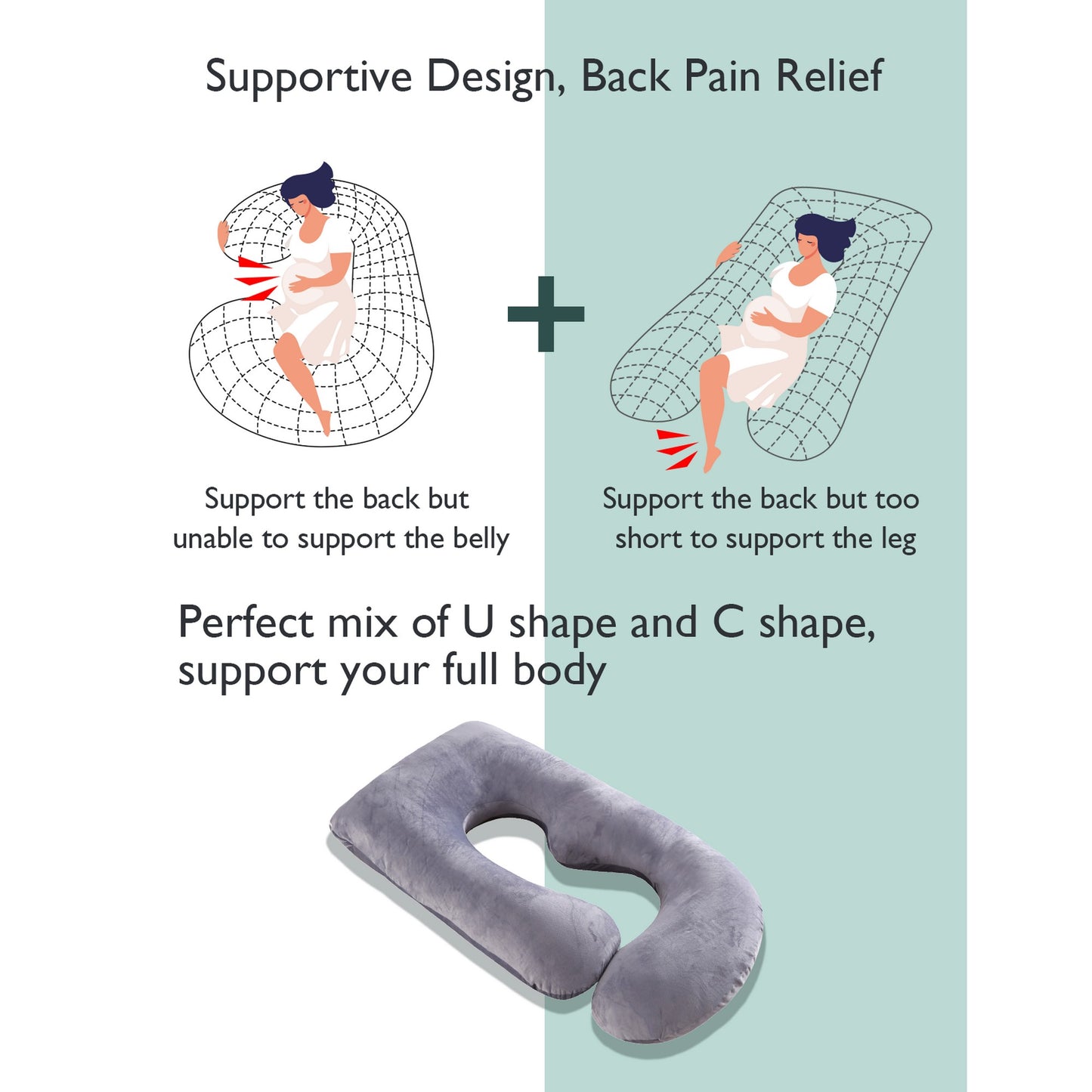 Momcozy Maternity Accessory G Shaped Pregnancy Pillow Grey