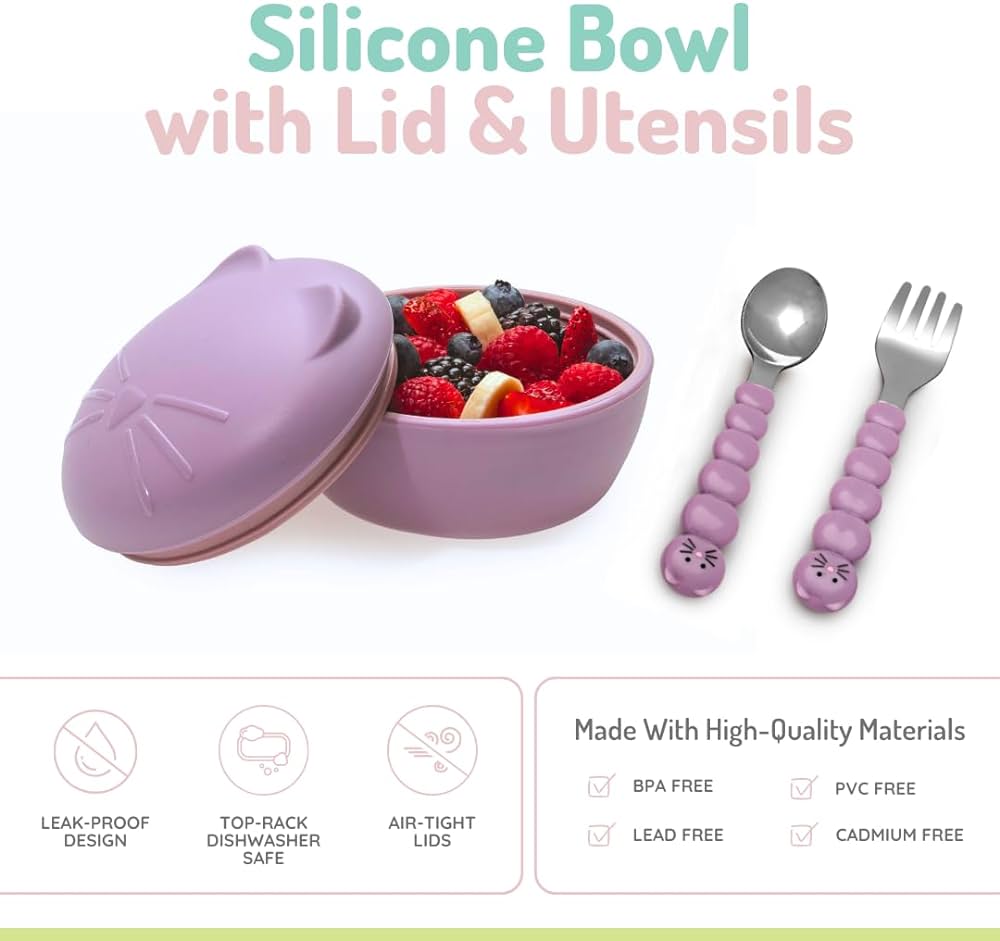 Melii Silicone Bowl with Lid & Utensils - 12 to 36 Months