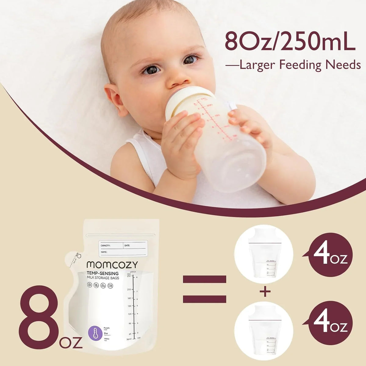 Momcozy Spout Breastmilk Storage Bags - 60 Pcs - Temperature Sensing, Leak-Proof, Pre-Sterilized - image 4