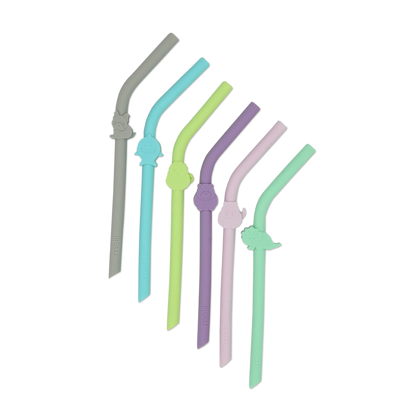 Melii Silicone Animal Straws - Set of 6 with Cleaning Brush  Multicolored - 12 to 48 Months