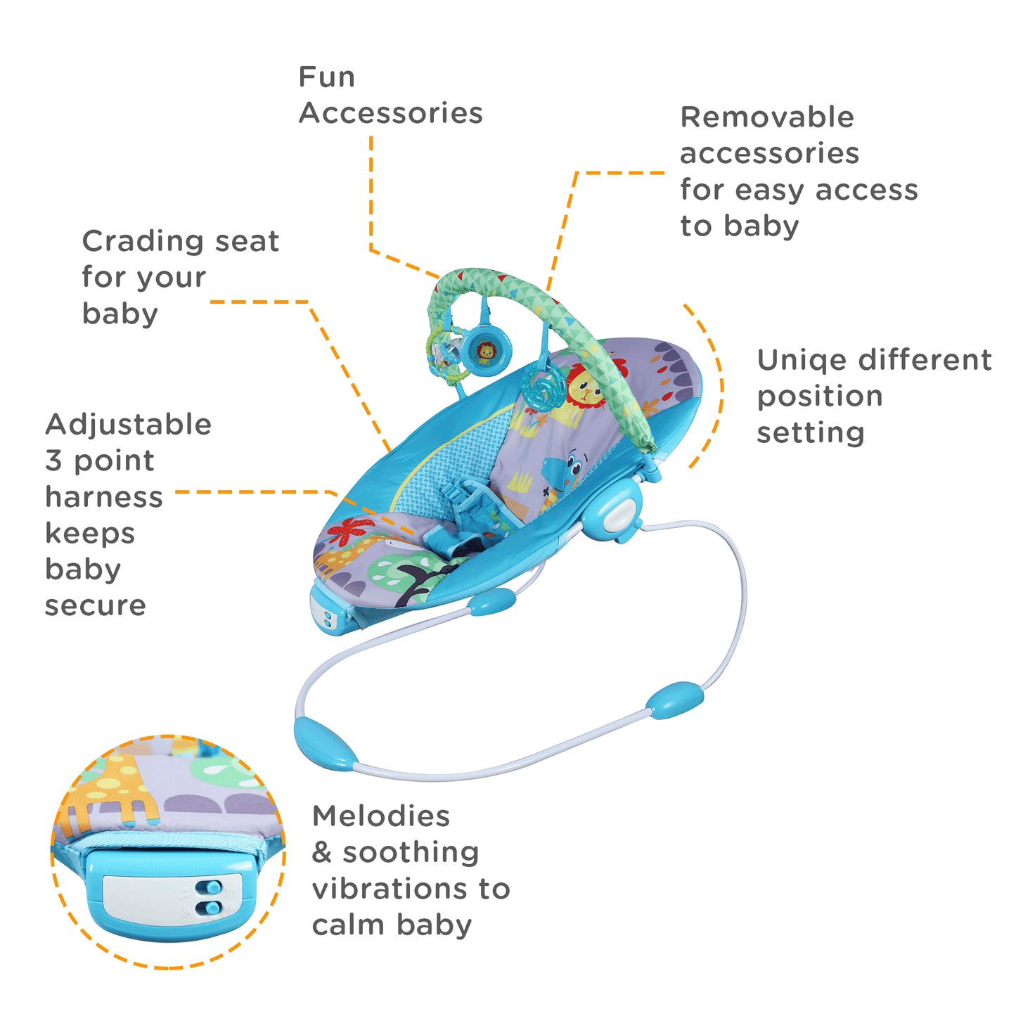 Mastela Music Vibrations Bouncer - Birth - 6M