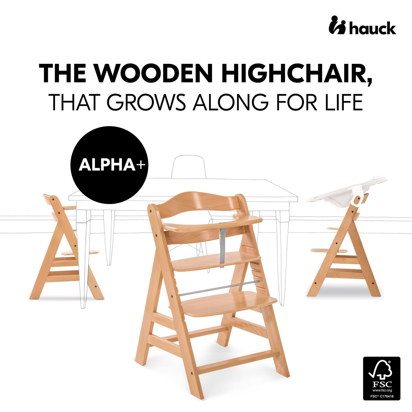 Hauck Alpha+B Highchair Natural 6months to Adult - Distressed Box