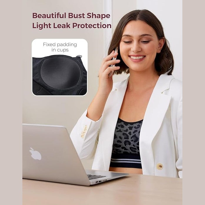 Momcozy Maternity Accessory 4-in-1 Hands-Free Pumping Bra - Leopard Black
