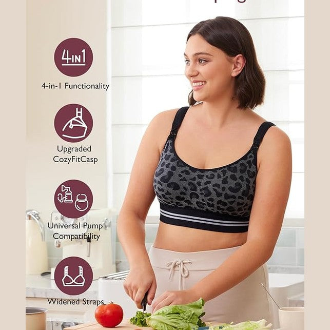 Momcozy Maternity Accessory 4-in-1 Hands-Free Pumping Bra - Leopard Black