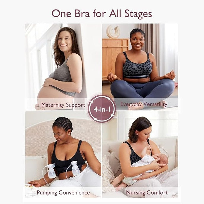 Momcozy Maternity Accessory 4-in-1 Hands-Free Pumping Bra - Leopard Black