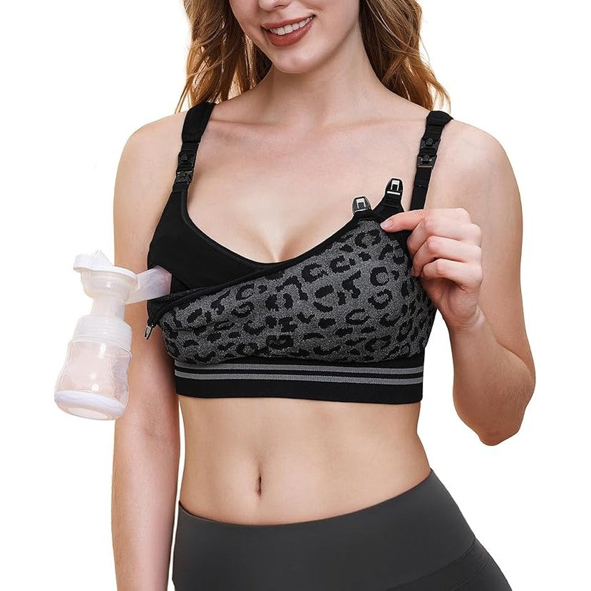 Momcozy Maternity Accessory 4-in-1 Hands-Free Pumping Bra - Leopard Black
