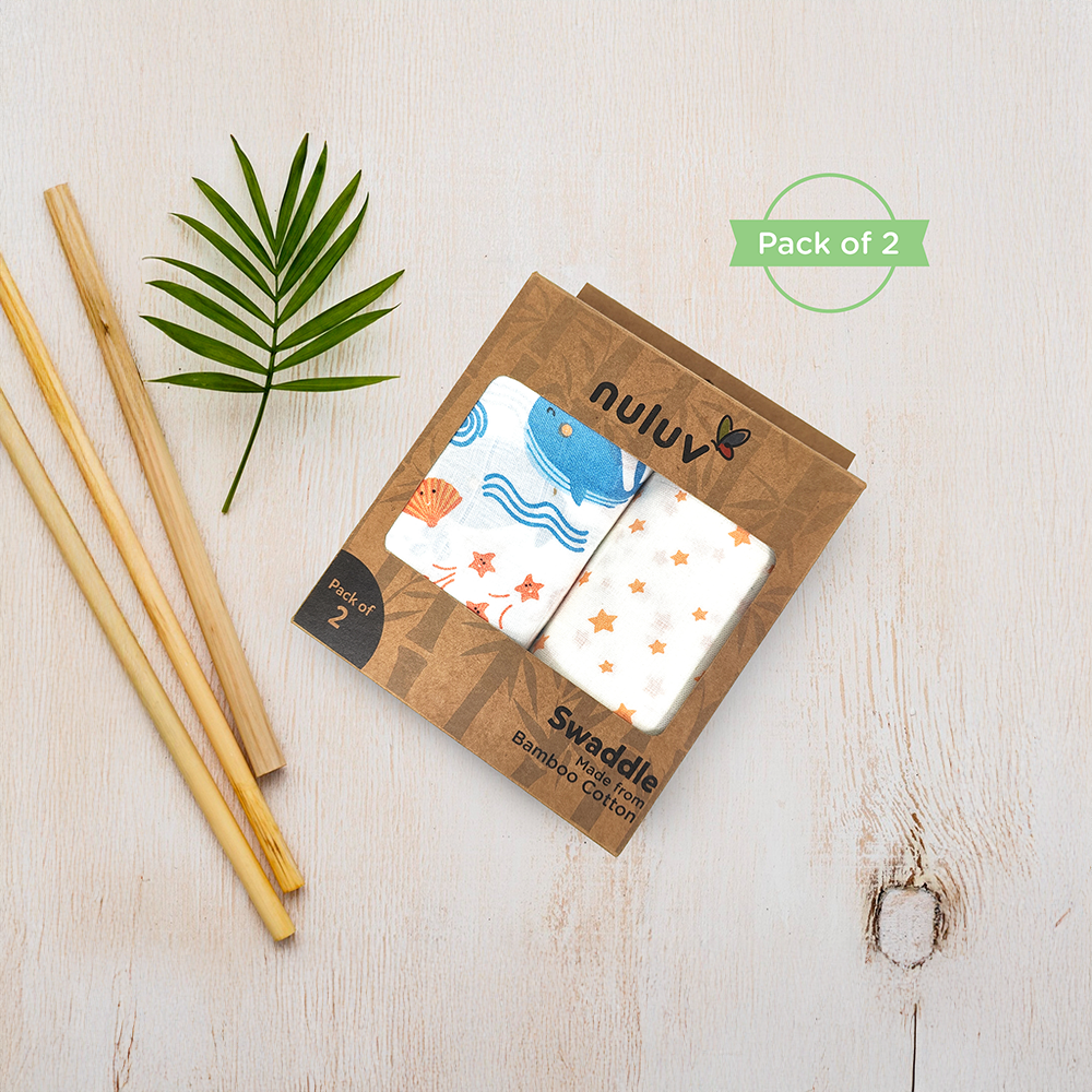 Nuluv Blue Whale Design Swaddle Wrap (0 to 6 Months) White