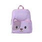 Skip Hop Besties Squad cat backpack for kids in lavender purple, front view showing cat face front pocket with pink ears, whiskers and smiling face
