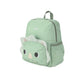 Angled side view of the Skip Hop Besties Squad dino kids backpack showing the side bottle pocket, top carry handle and zip closure