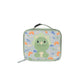 Skip Hop Besties Squad dino insulated lunch bag for kids, front view with sage green trim and dinosaur with game-controller confetti print