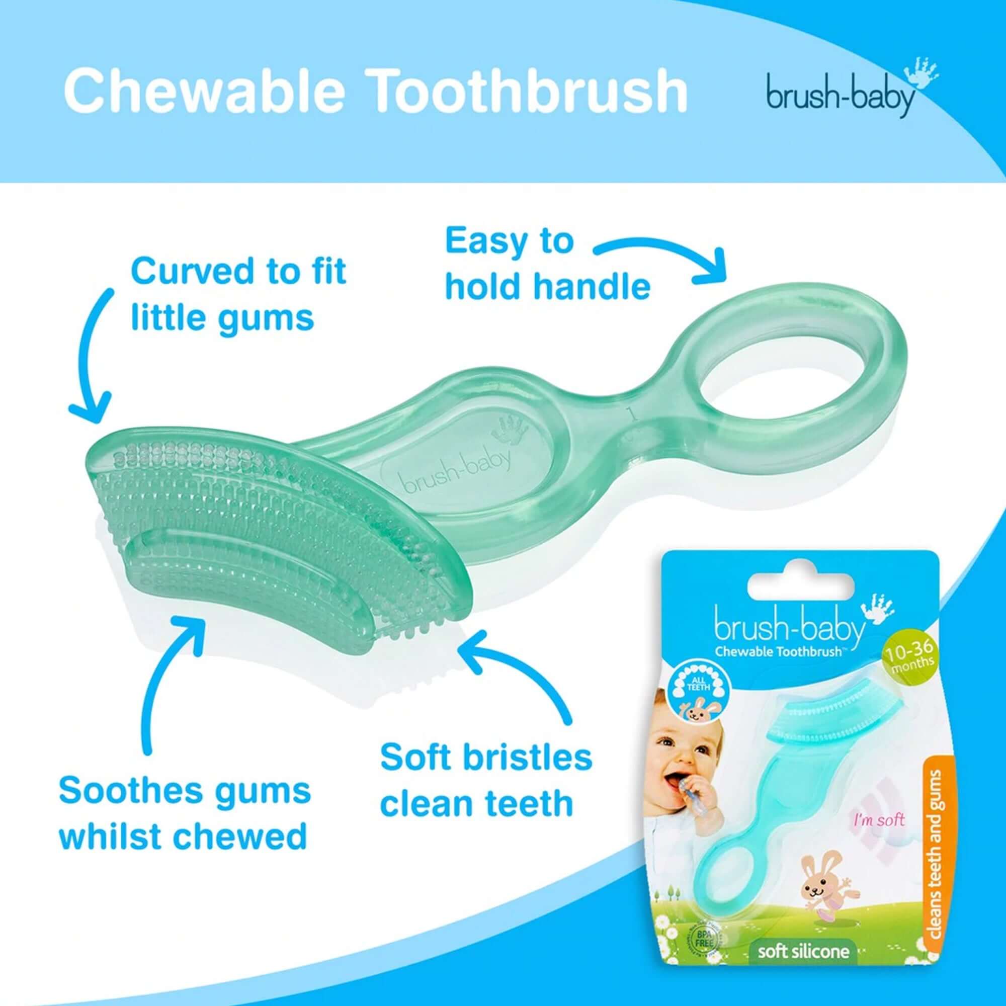 Brush Baby Teal Color New Chewable Toothbrush || 4months to 12months - Toys4All.in