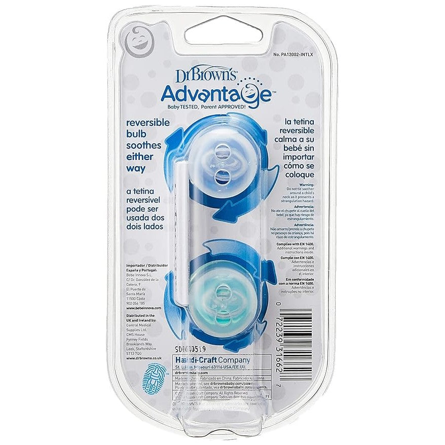 Dr. Brown's Advantage Pacifiers Stage 2 Pack of 2 (6 to 12 Months) - Open Box