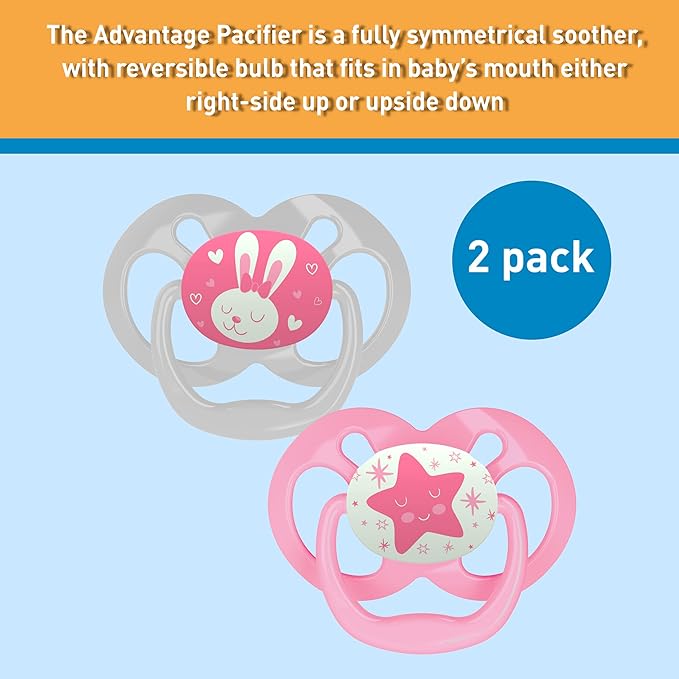 Dr. Brown's Advantage Pacifiers Stage 2 Glow In The Dark Pack of 2 (6 to 12 Months) - Open Box