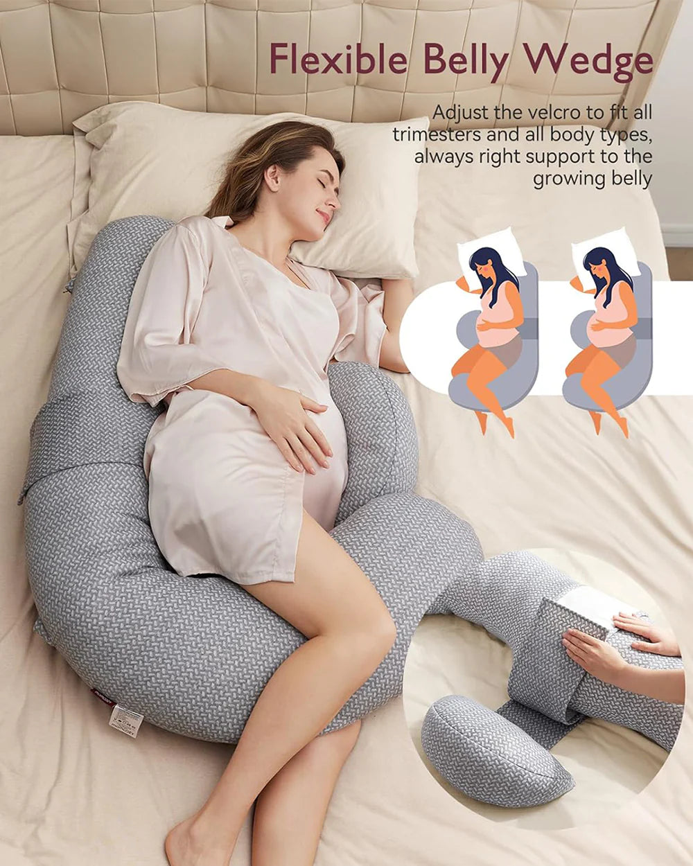 Momcozy Maternity Accessory Original F Shaped adjustable Maternity Pillow Grey
