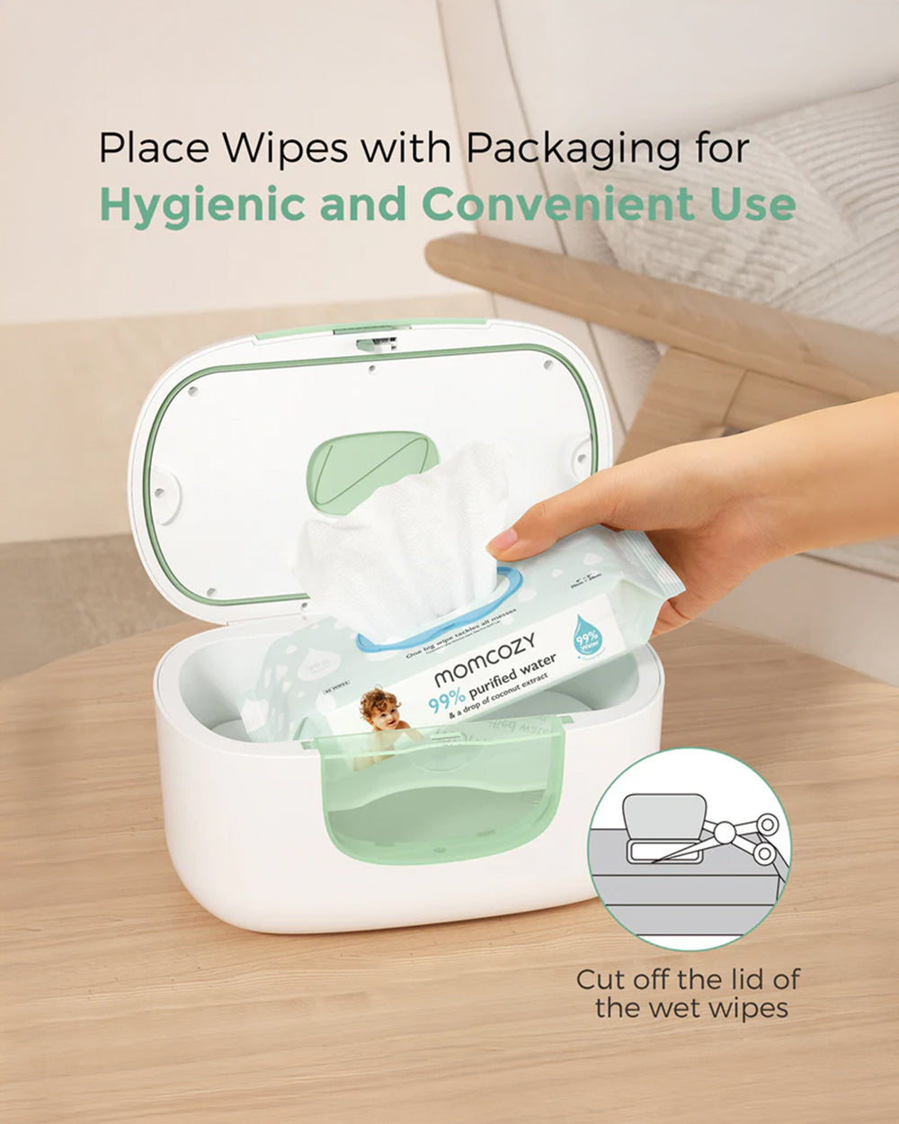 Momcozy Large Capacity Baby Wipe Warmer with 3 Level Night Light & 4 Temperature Settings - White - image 7