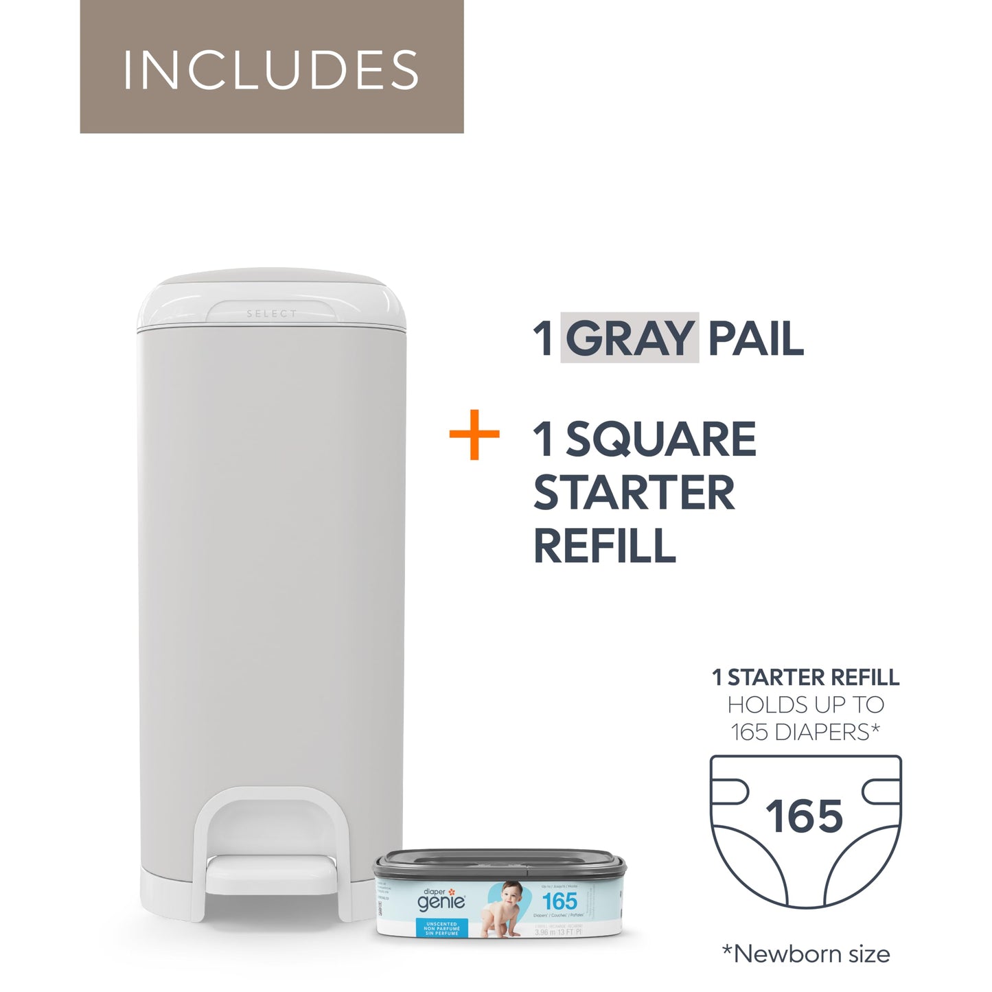 Diaper Genie Diaper Pails Select Grey - Open Box