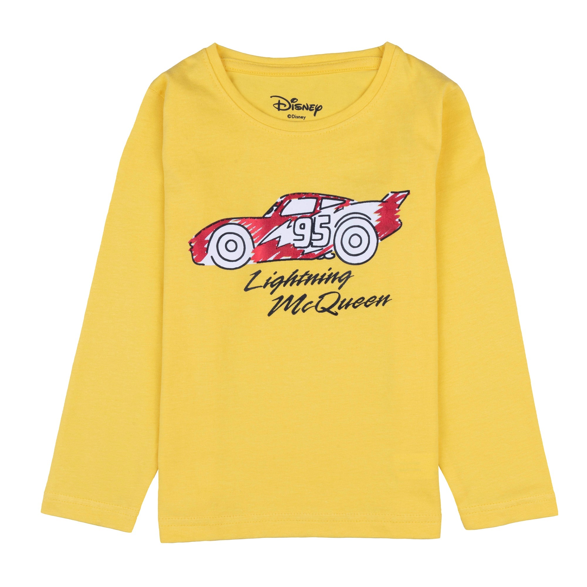 Disney Round Neck Cars "Lightning McQueen" Red Foil Print Full Sleeve T-Shirt. - Toys4All.in
