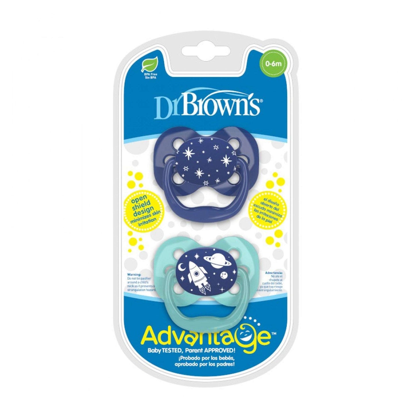 Dr. Brown Blue Space Advantage Pacifiers || Stage-1 || Pack of 2 || Used for Birth+ to 6months