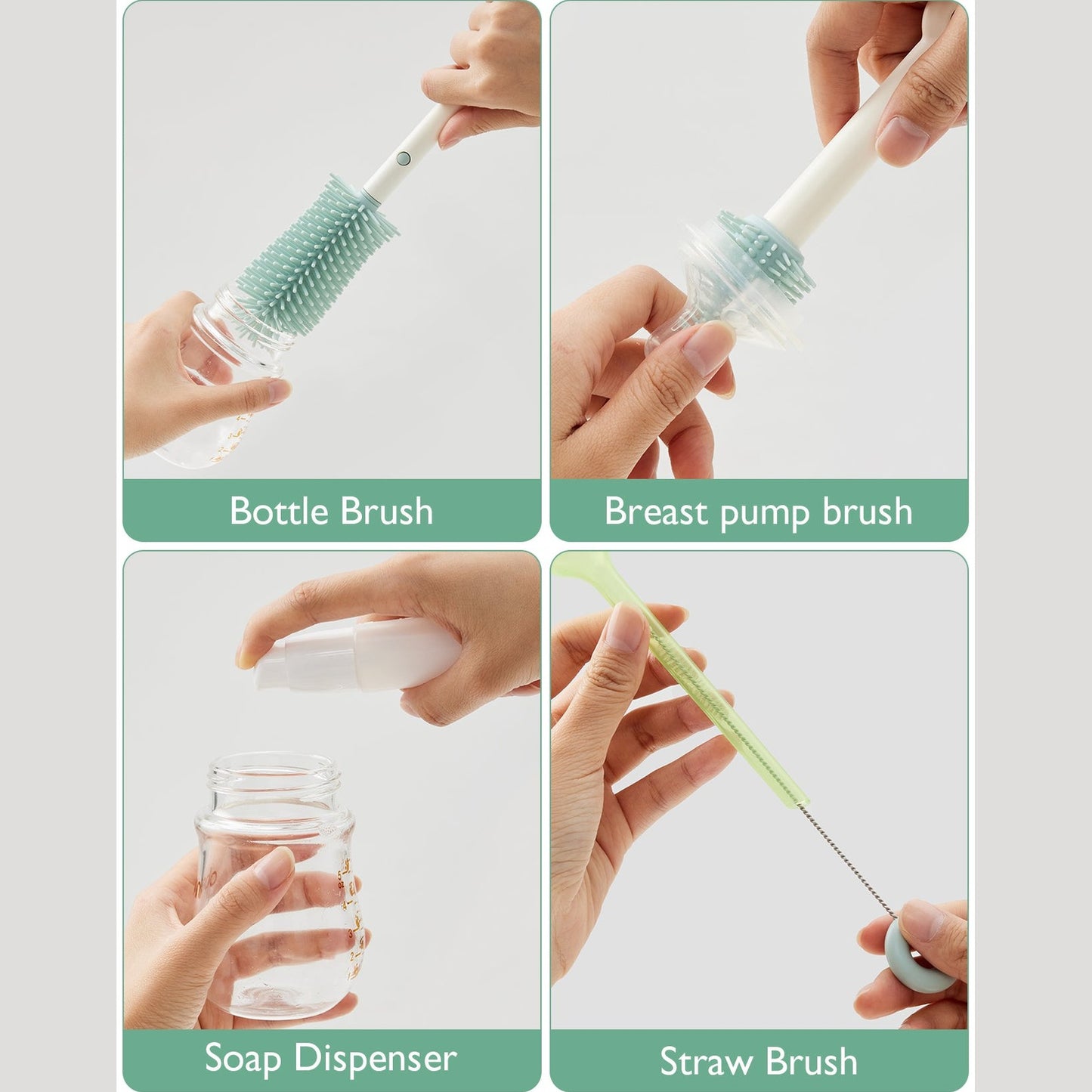 Momcozy Weaning Accessories Push-Press Design Bottle Brush Kit-Classic Style Green