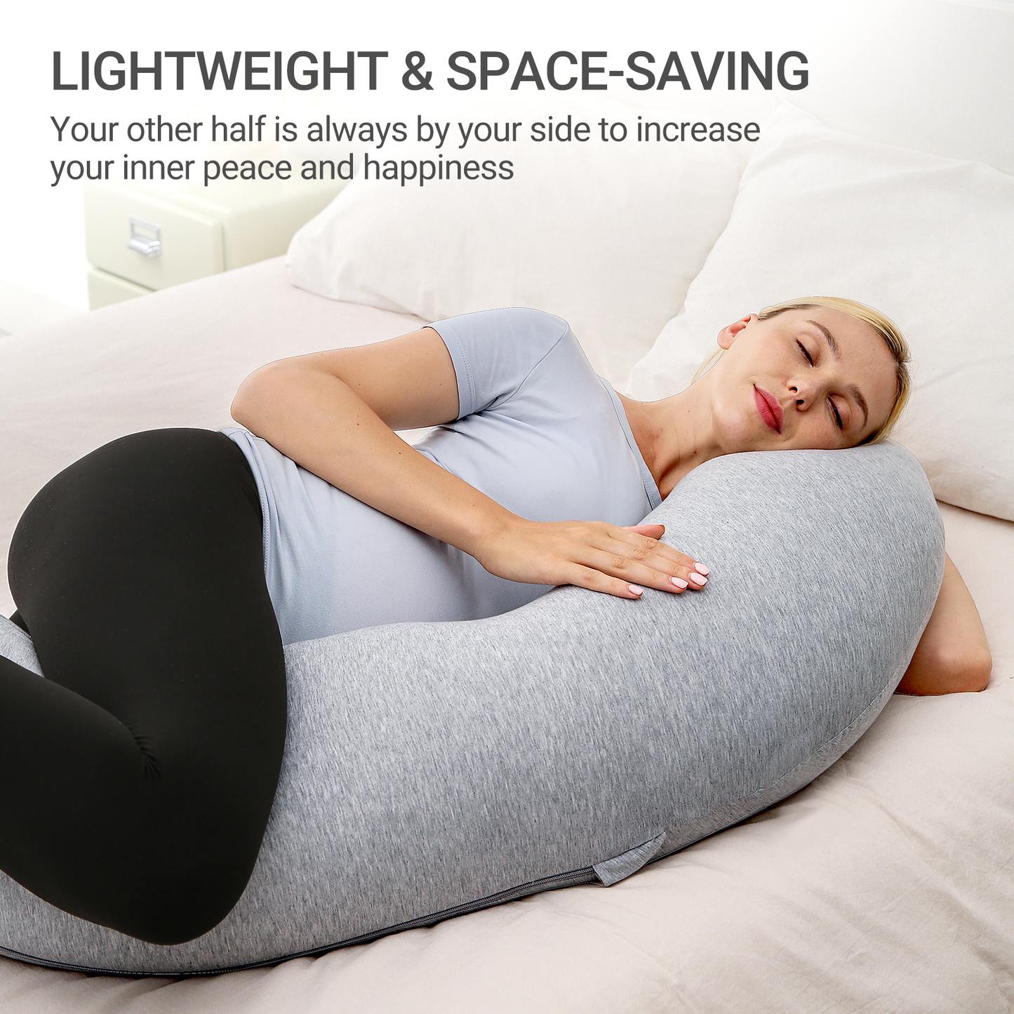 Momcozy Maternity Accessory J Shaped Maternity Body Pillow Grey