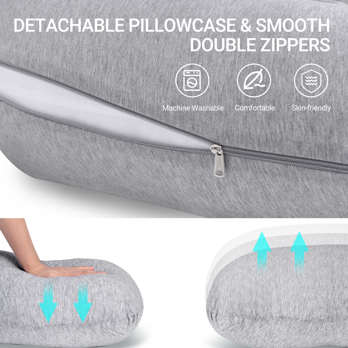 Momcozy Maternity Accessory J Shaped Maternity Body Pillow Grey