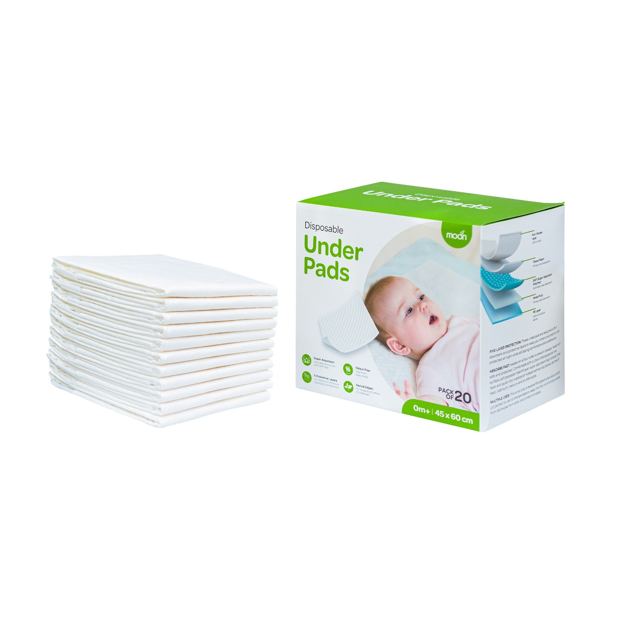 Moon Disposable under pads Diaper Changing Kits White Birth to 12 Months