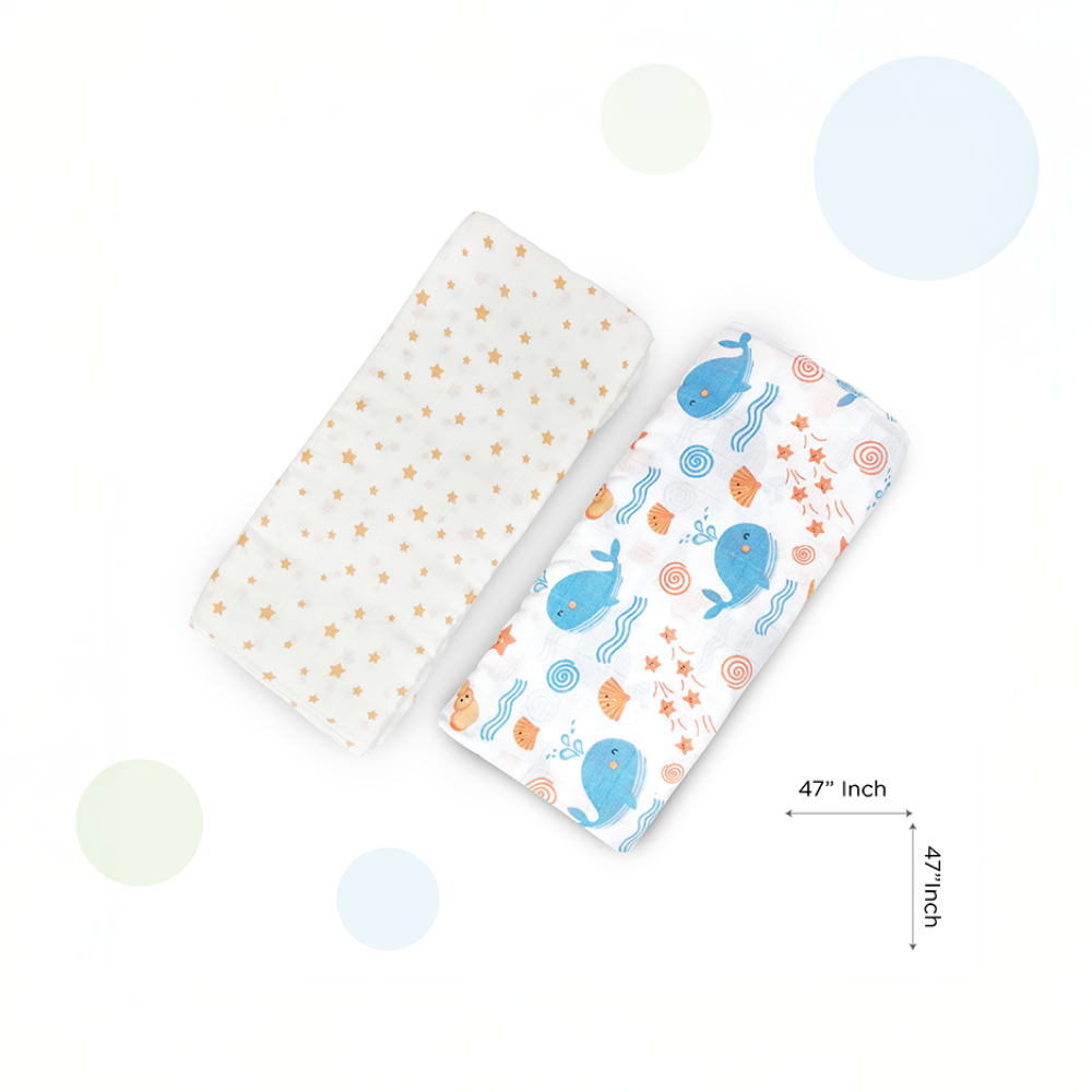 Nuluv Blue Whale Design Swaddle Wrap (0 to 6 Months) White
