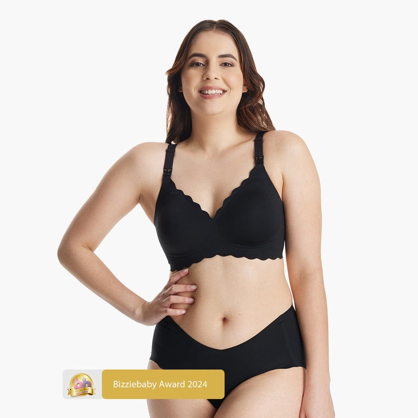 Momcozy Maternity Accessory Seamless Support Floral Nursing Bra-Black