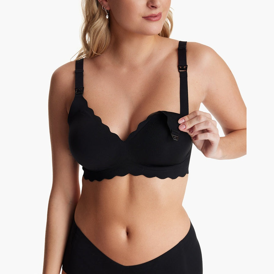 Momcozy Maternity Accessory Seamless Support Floral Nursing Bra-Black