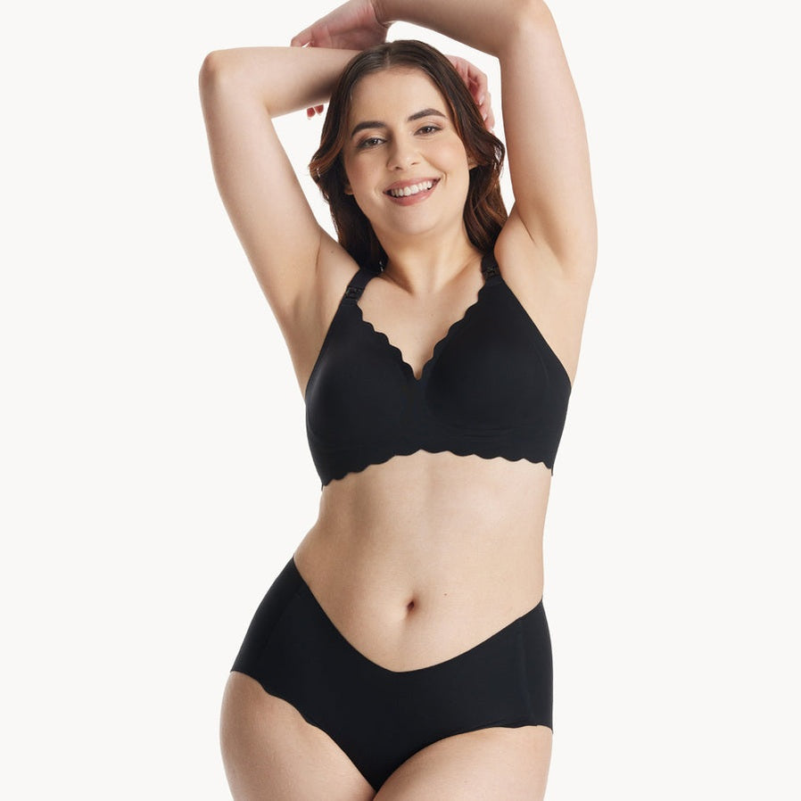 Momcozy Maternity Accessory Seamless Support Floral Nursing Bra-Black
