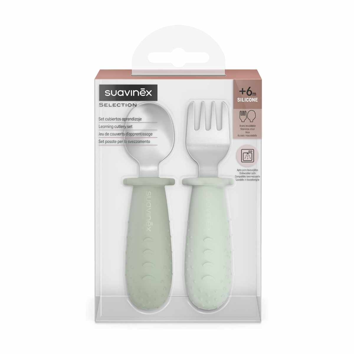 Suavinex Set of 2 Silicone Learning Pre-Spoons with Stainless Steel Tip (6-18 Months) - Suavinex baby product