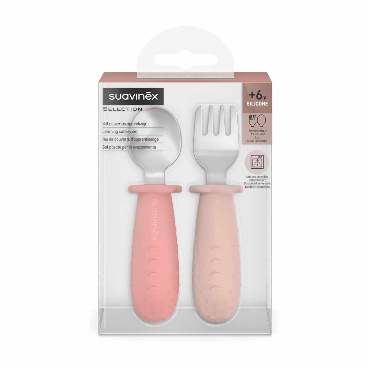 Suavinex Set of 2 Silicone Learning Pre-Spoons with Stainless Steel Tip (6-18 Months) - Suavinex baby product